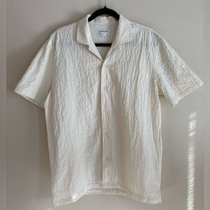 Frank & Oak Textured White Short Sleeve Shirt